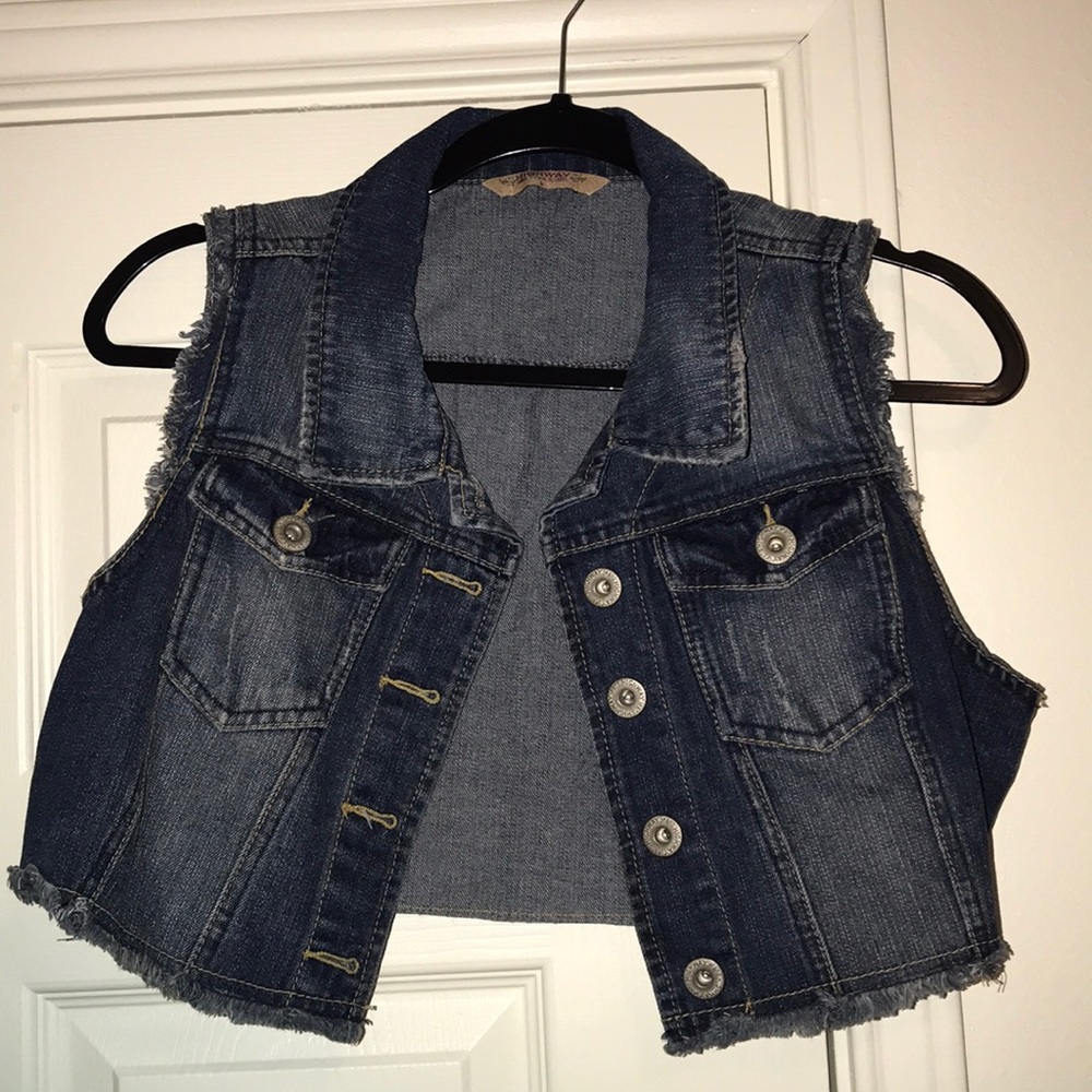 Dark wash jean vest